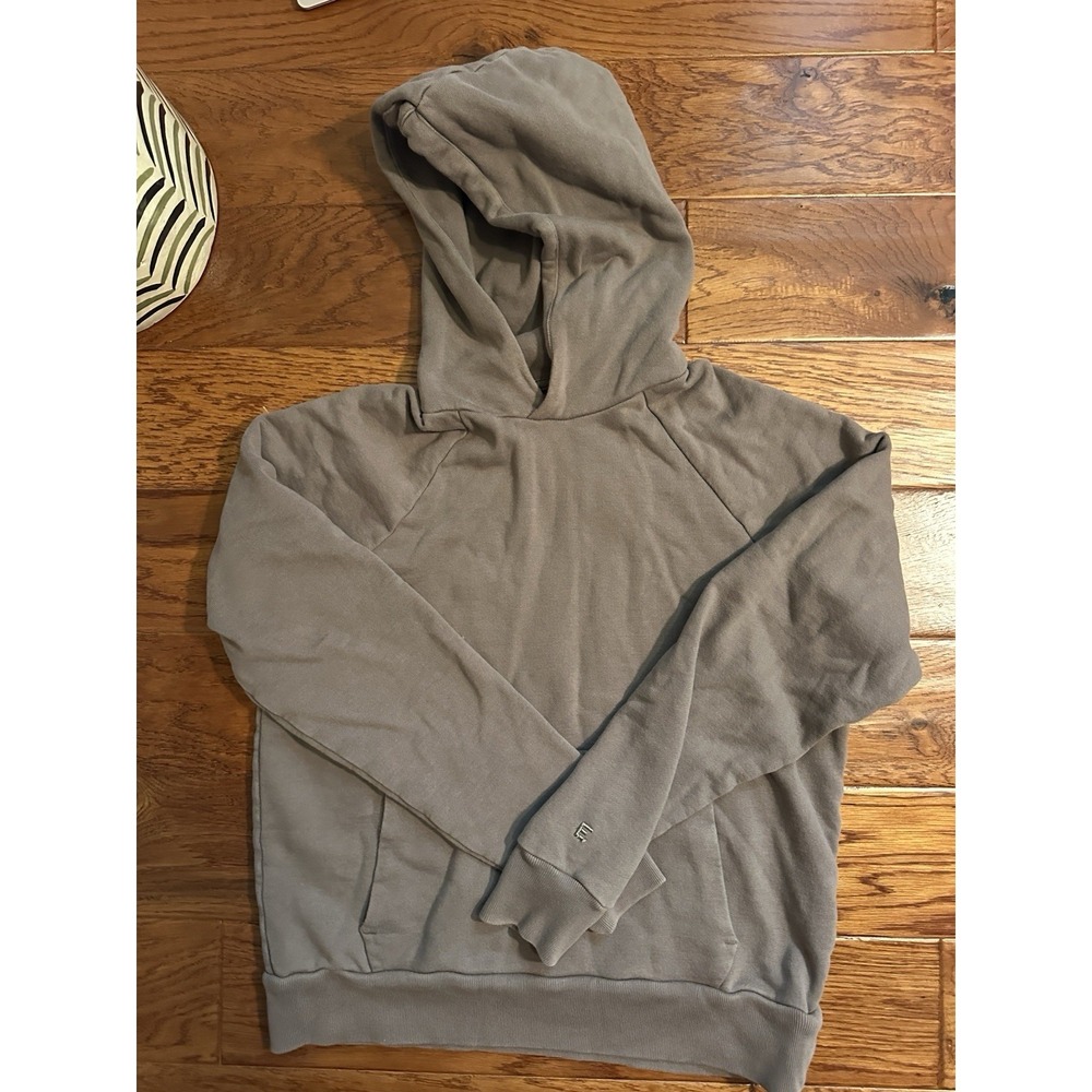 Everlane Organic Cotton Hoodie S Taupe Brown Embroidered E Logo Pullover Women